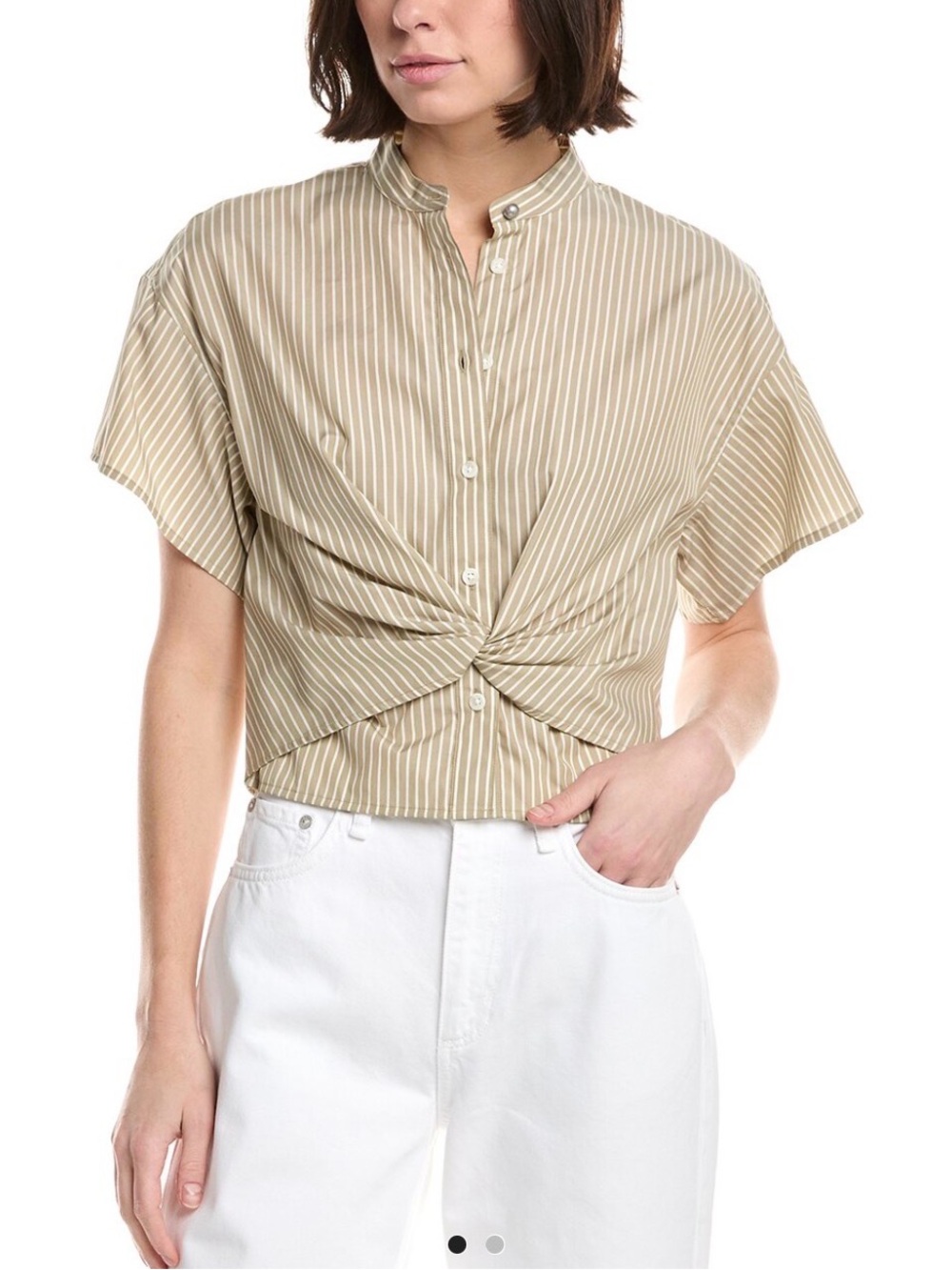 Rag & Bone Gretchen Striped Twist-Front Button Shirt - Beige Size 6